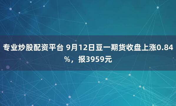 专业炒股配资平台 9月12日豆一期货收盘上涨0.84%，报3959元